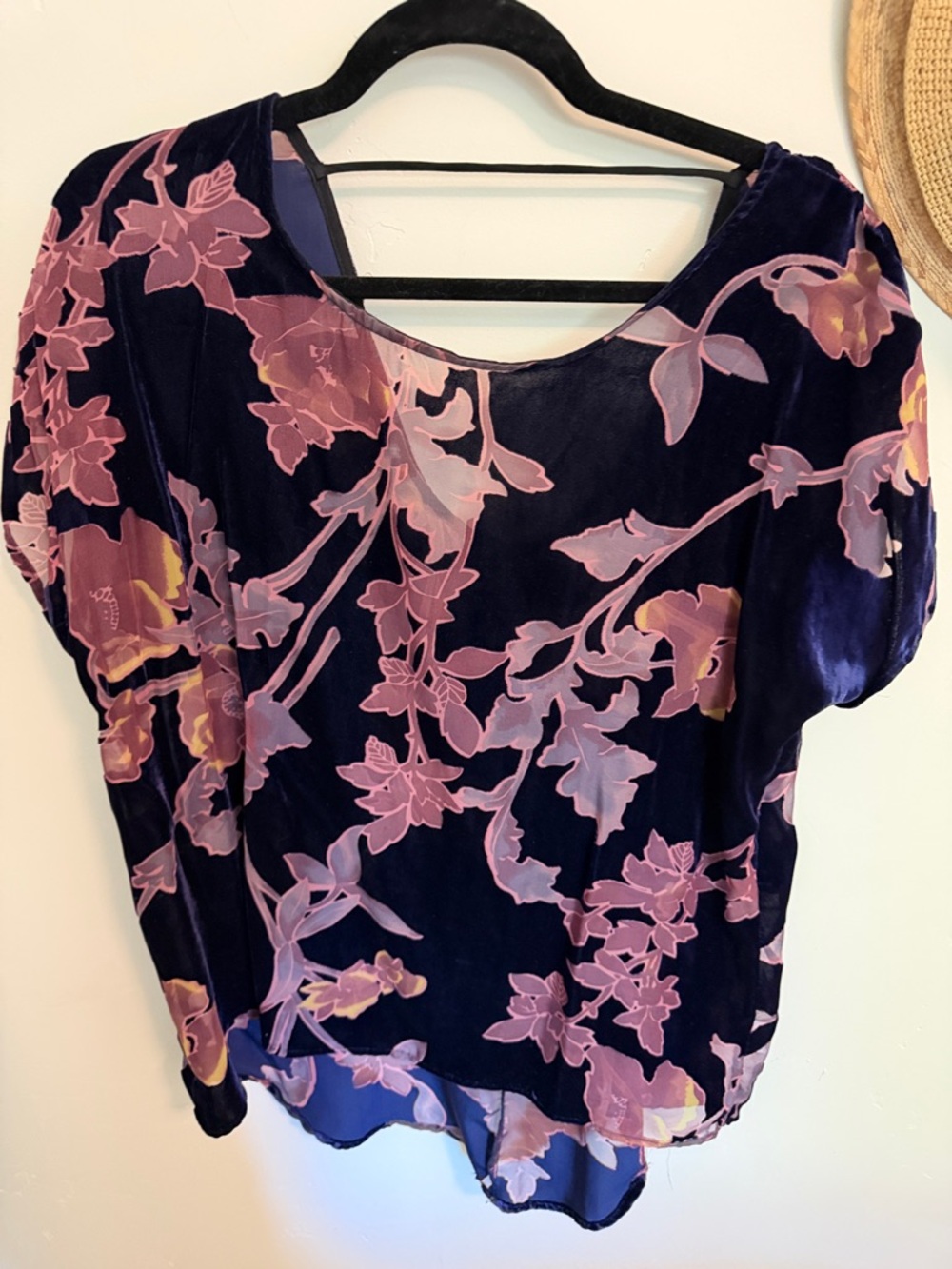 bobeau Navy Velvet Blouse with Pink Floral 
Stunning blouse